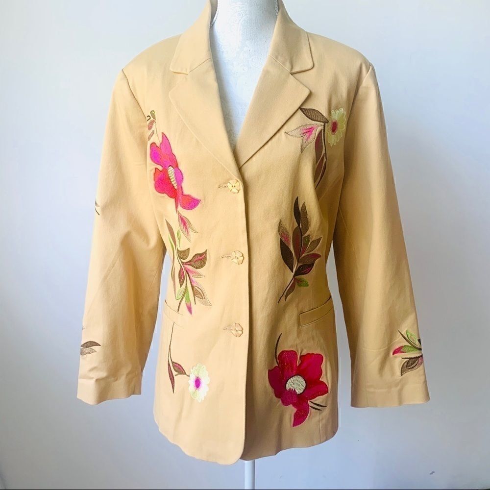 Fall Boho Floral Embroidered Tan Jacket Suit Coat